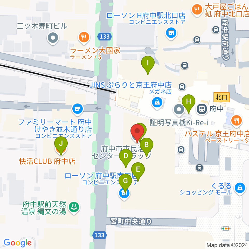 府中市市民活動センター プラッツ周辺のカフェ一覧地図