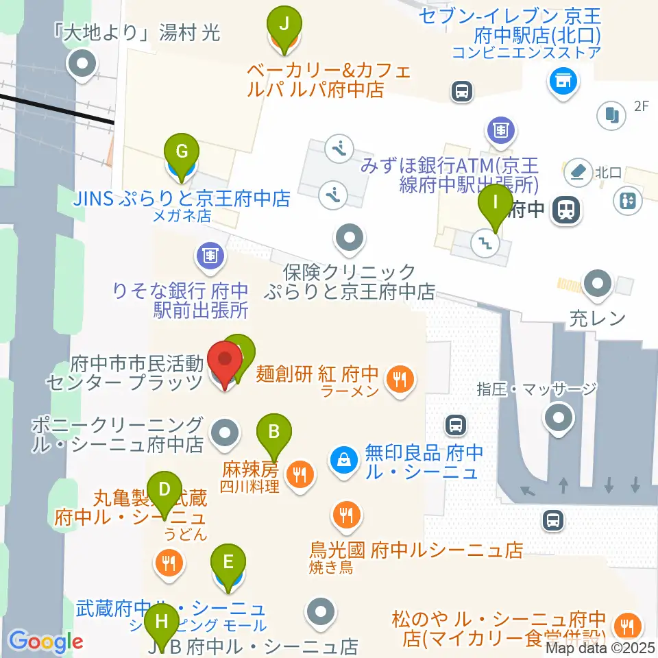 府中市市民活動センター プラッツ周辺のカフェ一覧地図
