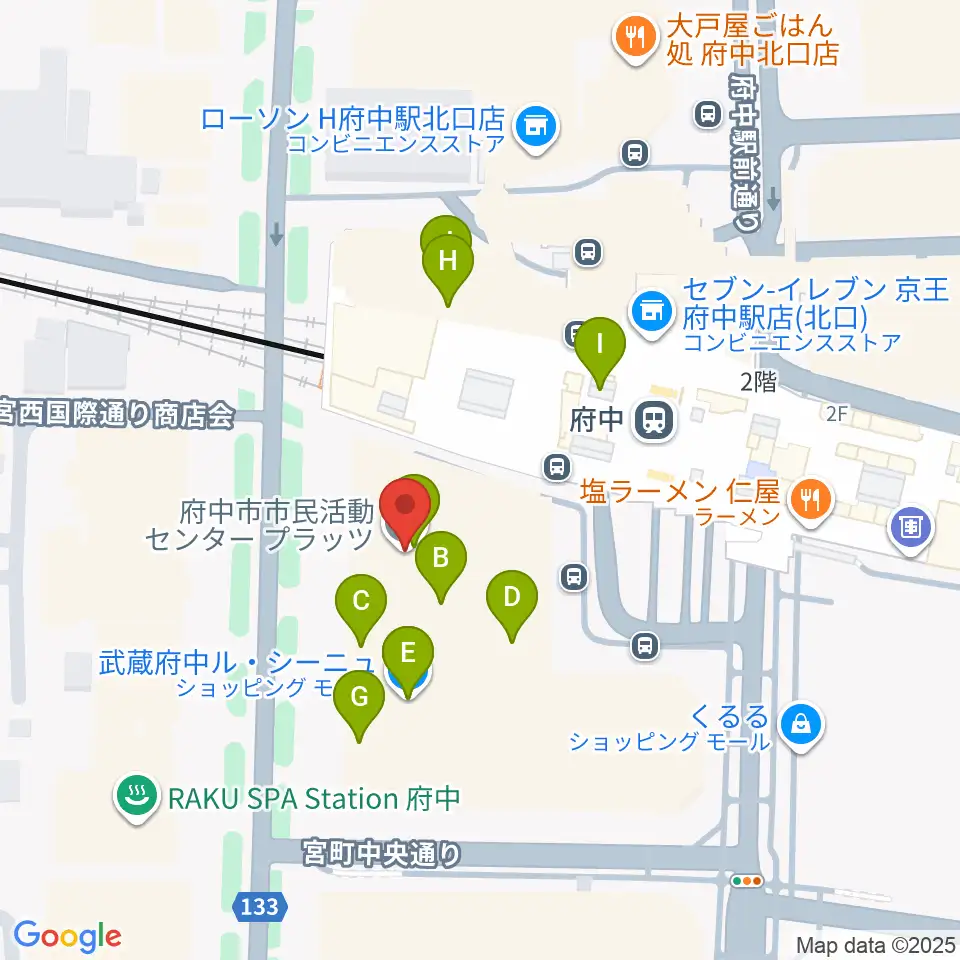 府中市市民活動センター プラッツ周辺のカフェ一覧地図