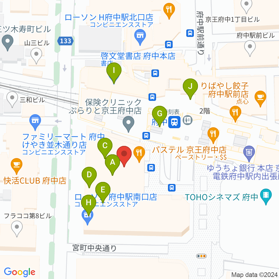 府中の森芸術劇場分館周辺のカフェ一覧地図