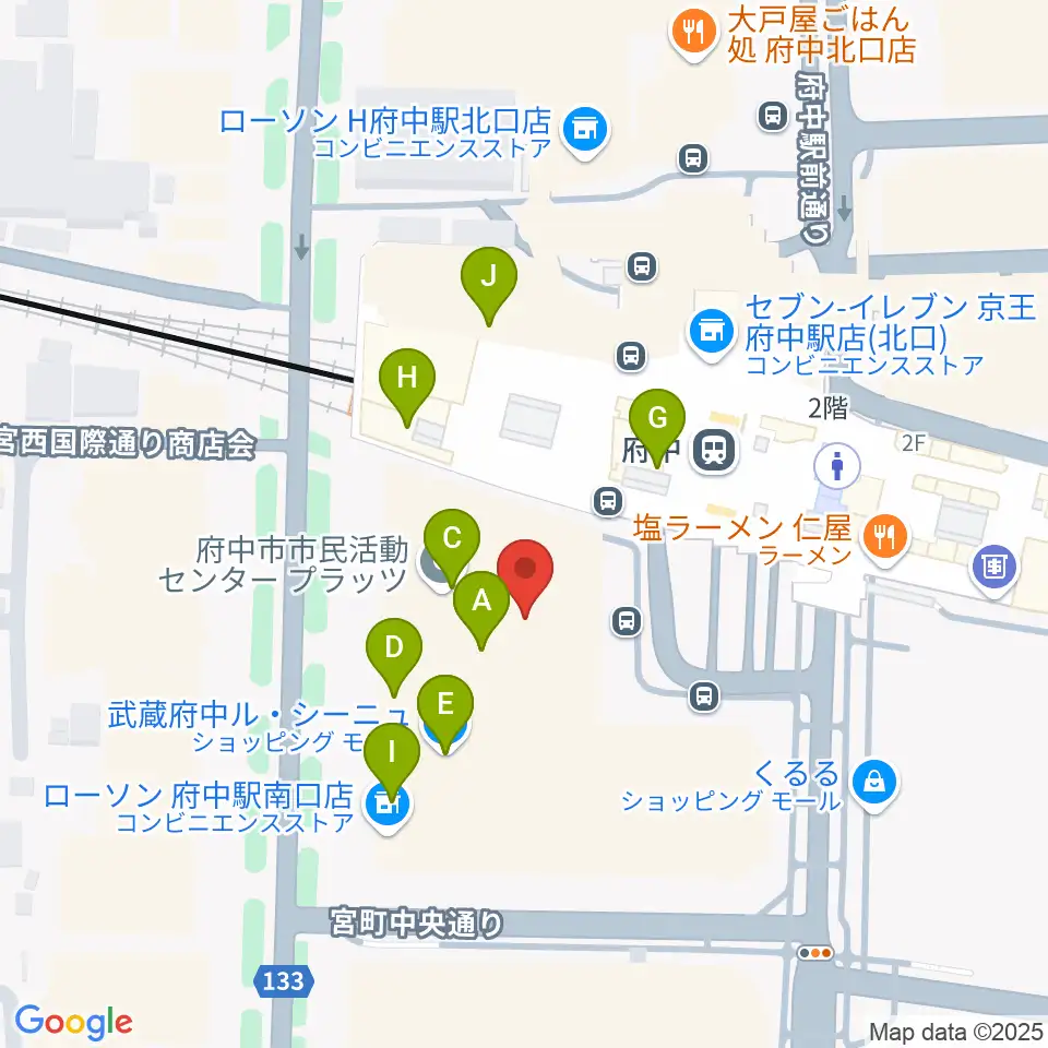 府中の森芸術劇場分館周辺のカフェ一覧地図