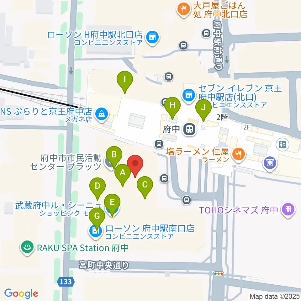 府中の森芸術劇場分館周辺のカフェ一覧地図