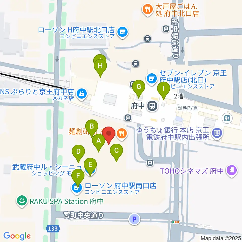 府中の森芸術劇場分館周辺のカフェ一覧地図