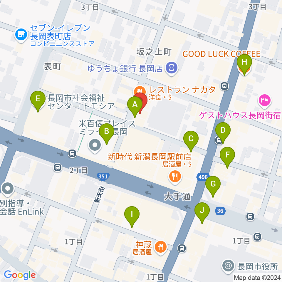 音楽色堂周辺のカフェ一覧地図