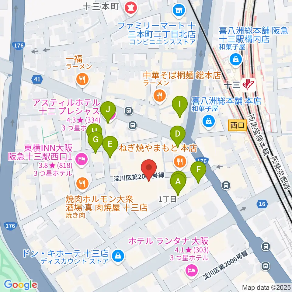 十三GABU周辺のカフェ一覧地図