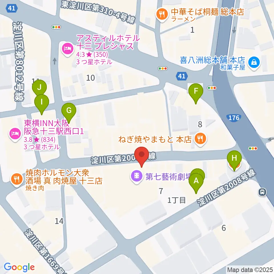 十三GABU周辺のカフェ一覧地図