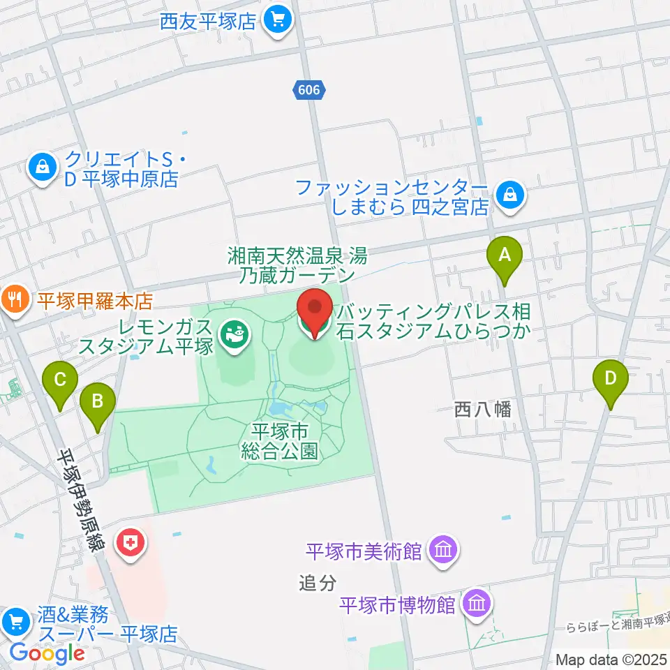 バッティングパレス相石スタジアムひらつか周辺のカフェ一覧地図