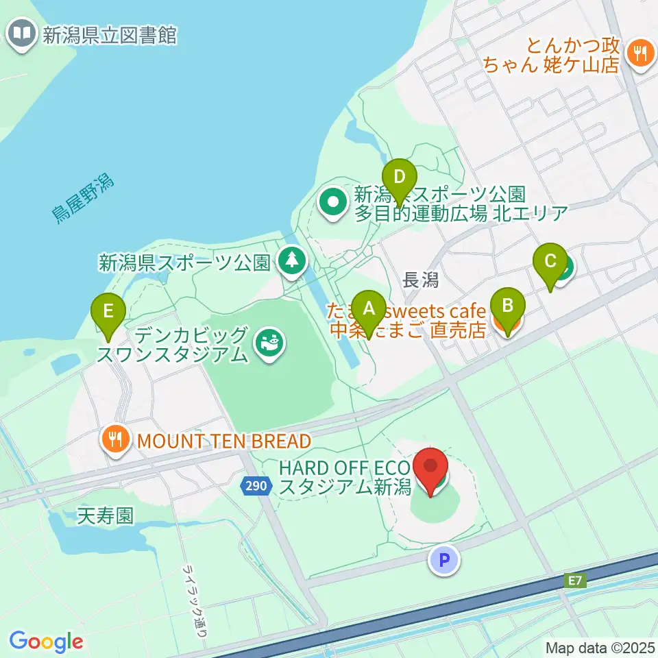 ハードオフエコスタジアム新潟周辺のカフェ一覧地図