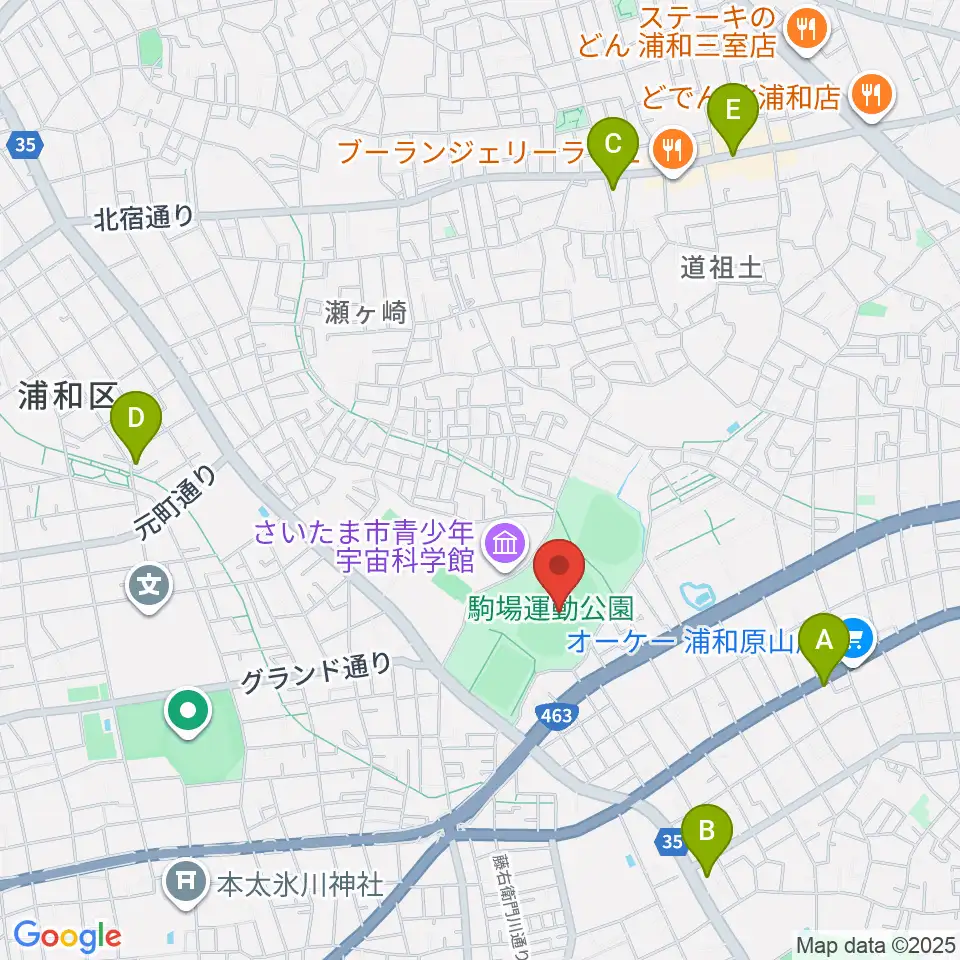 浦和駒場スタジアム周辺のカフェ一覧地図