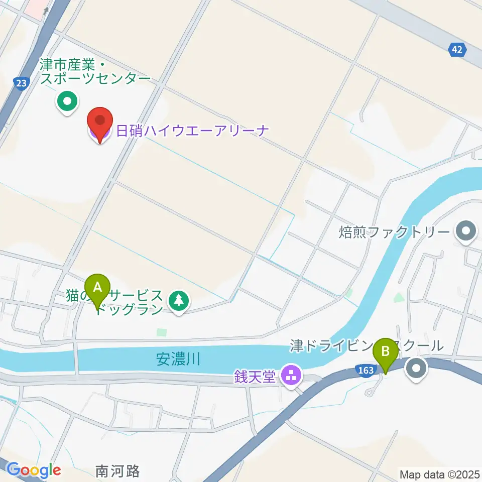 日硝ハイウエーアリーナ周辺のカフェ一覧地図