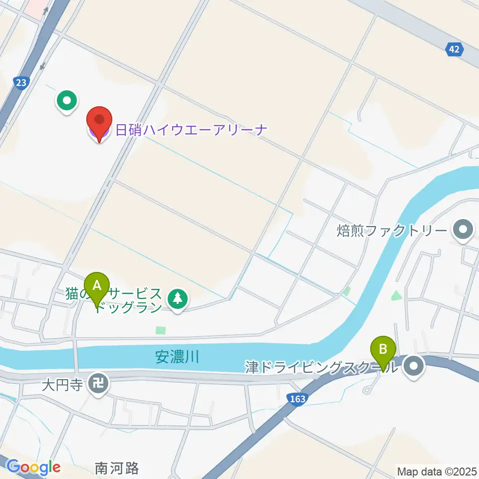 日硝ハイウエーアリーナ周辺のカフェ一覧地図