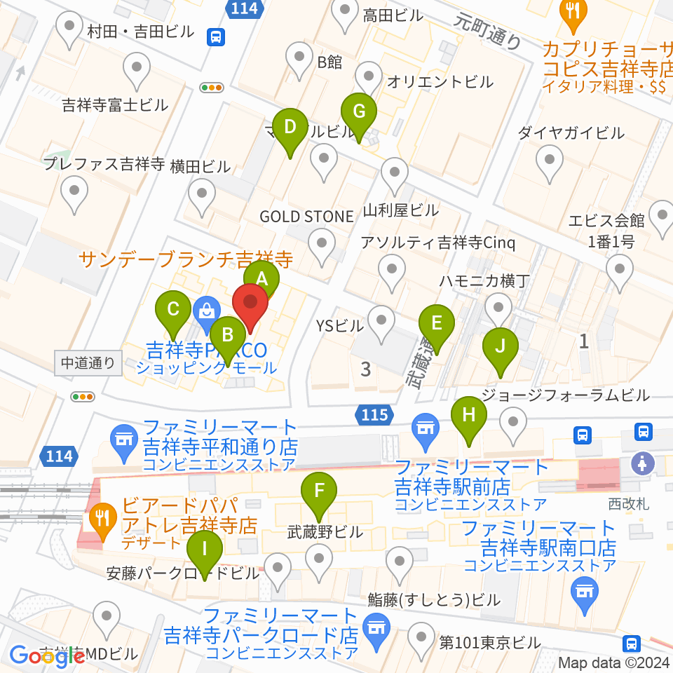 島村楽器 吉祥寺パルコ店周辺のカフェ一覧地図