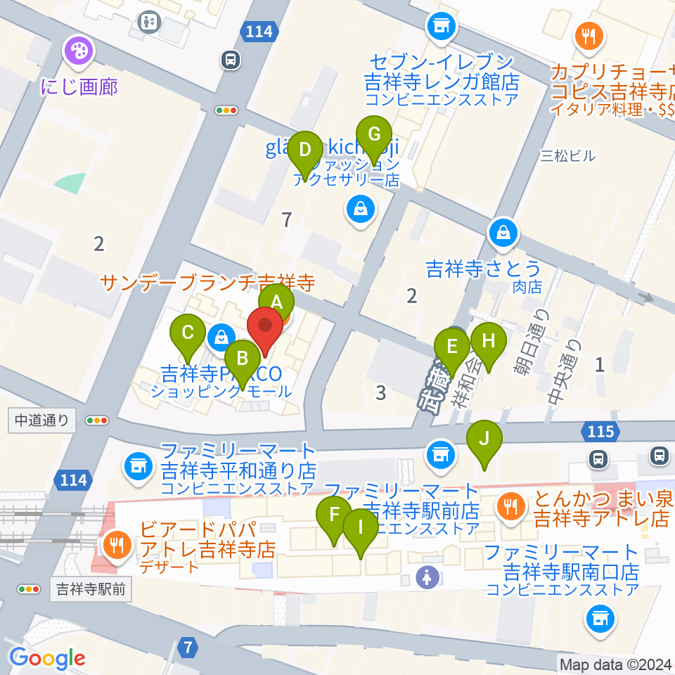 島村楽器 吉祥寺パルコ店周辺のカフェ一覧地図