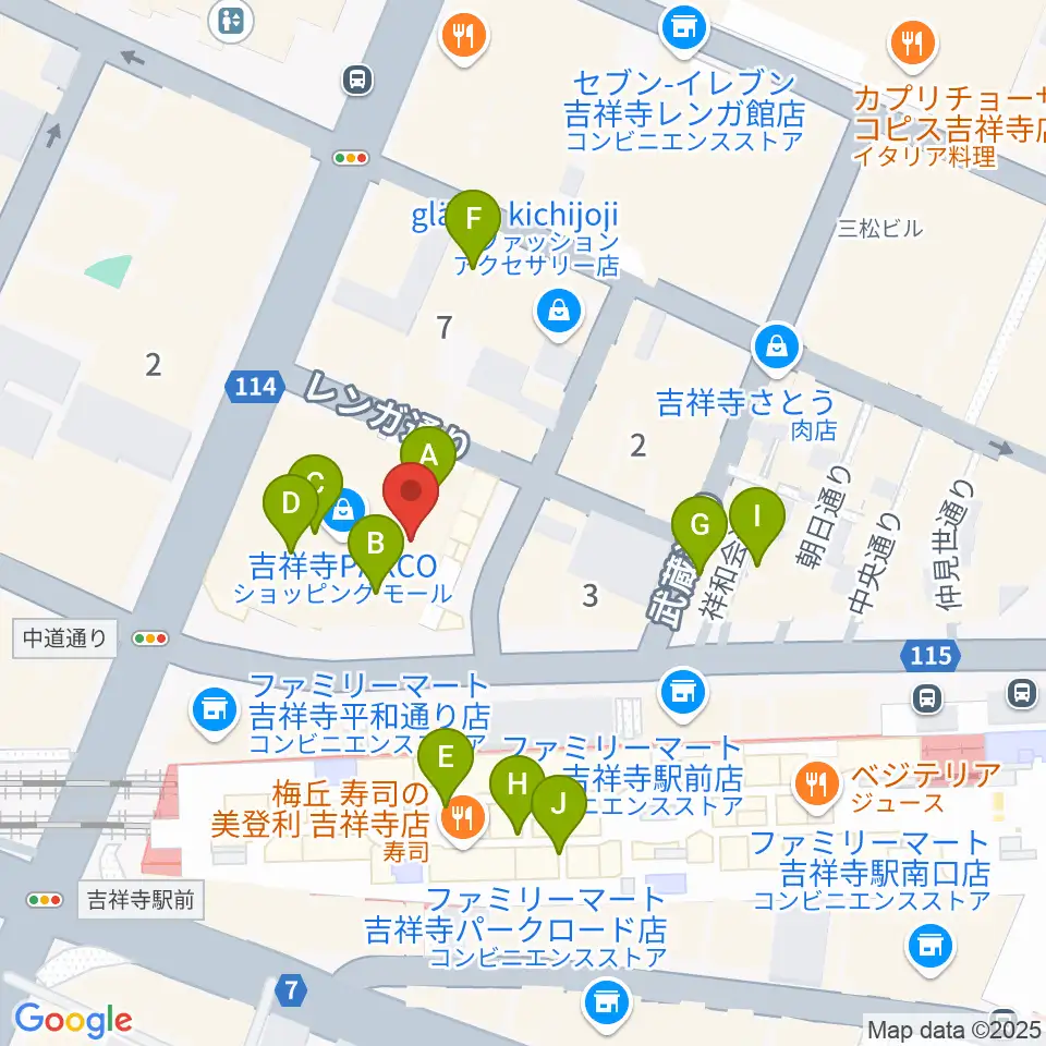 島村楽器 吉祥寺パルコ店周辺のカフェ一覧地図