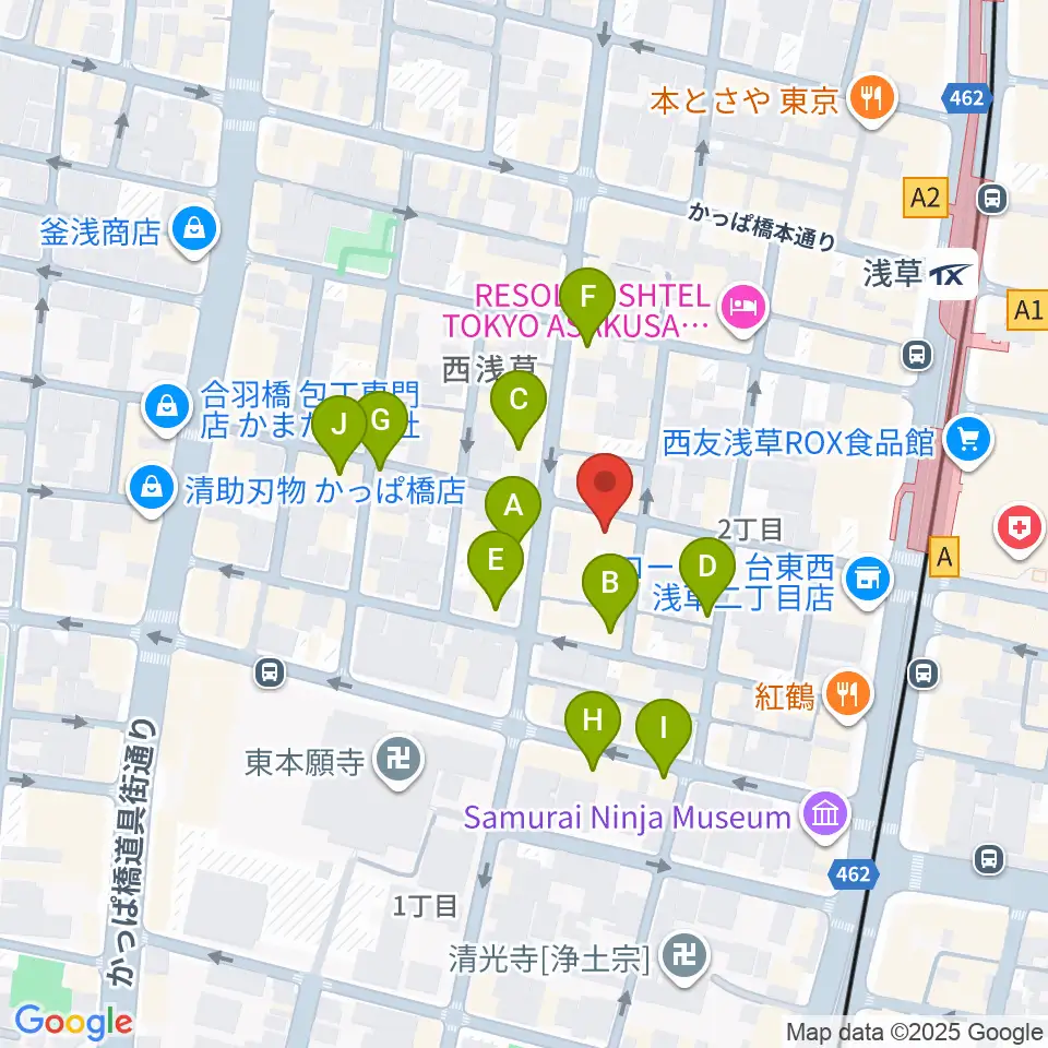 西浅草マルス周辺のカフェ一覧地図