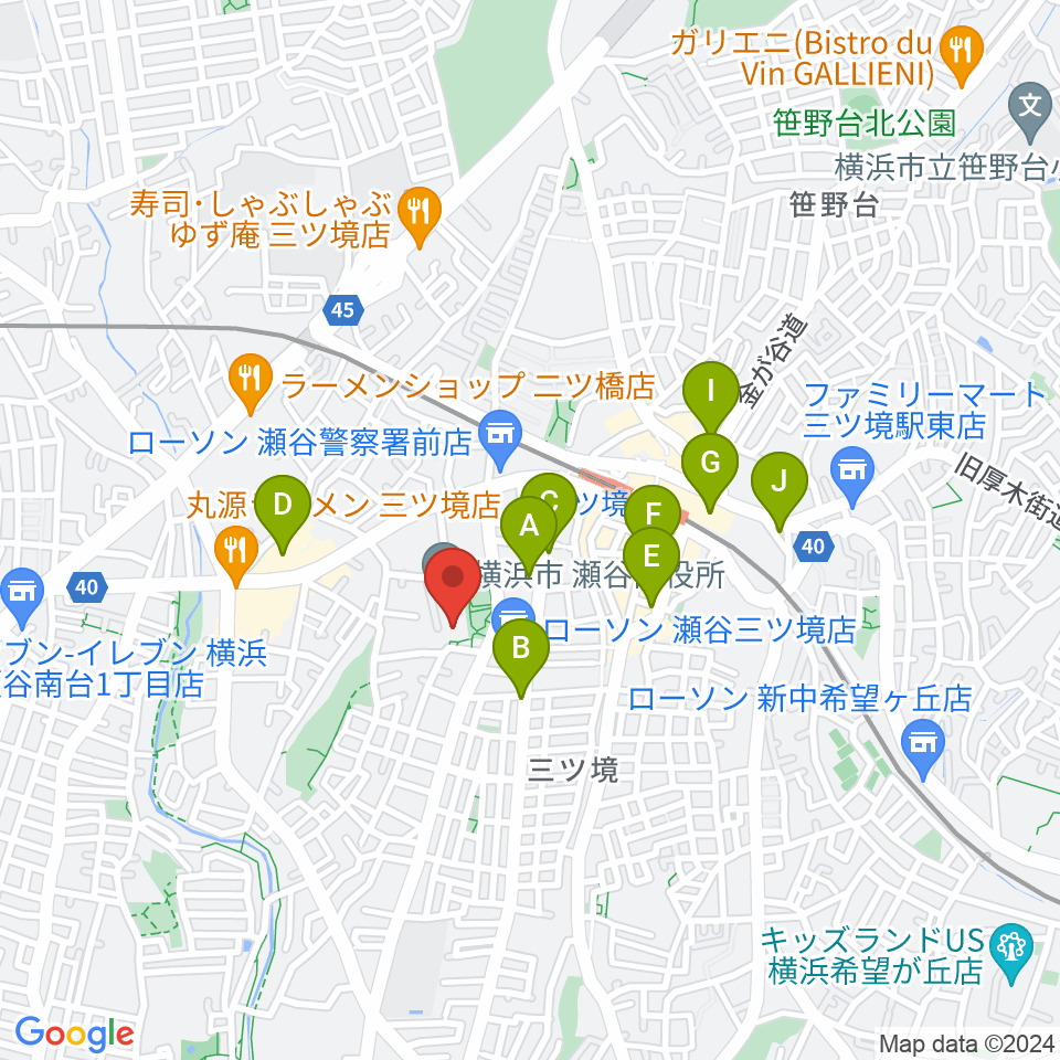 横浜市瀬谷公会堂周辺のカフェ一覧地図