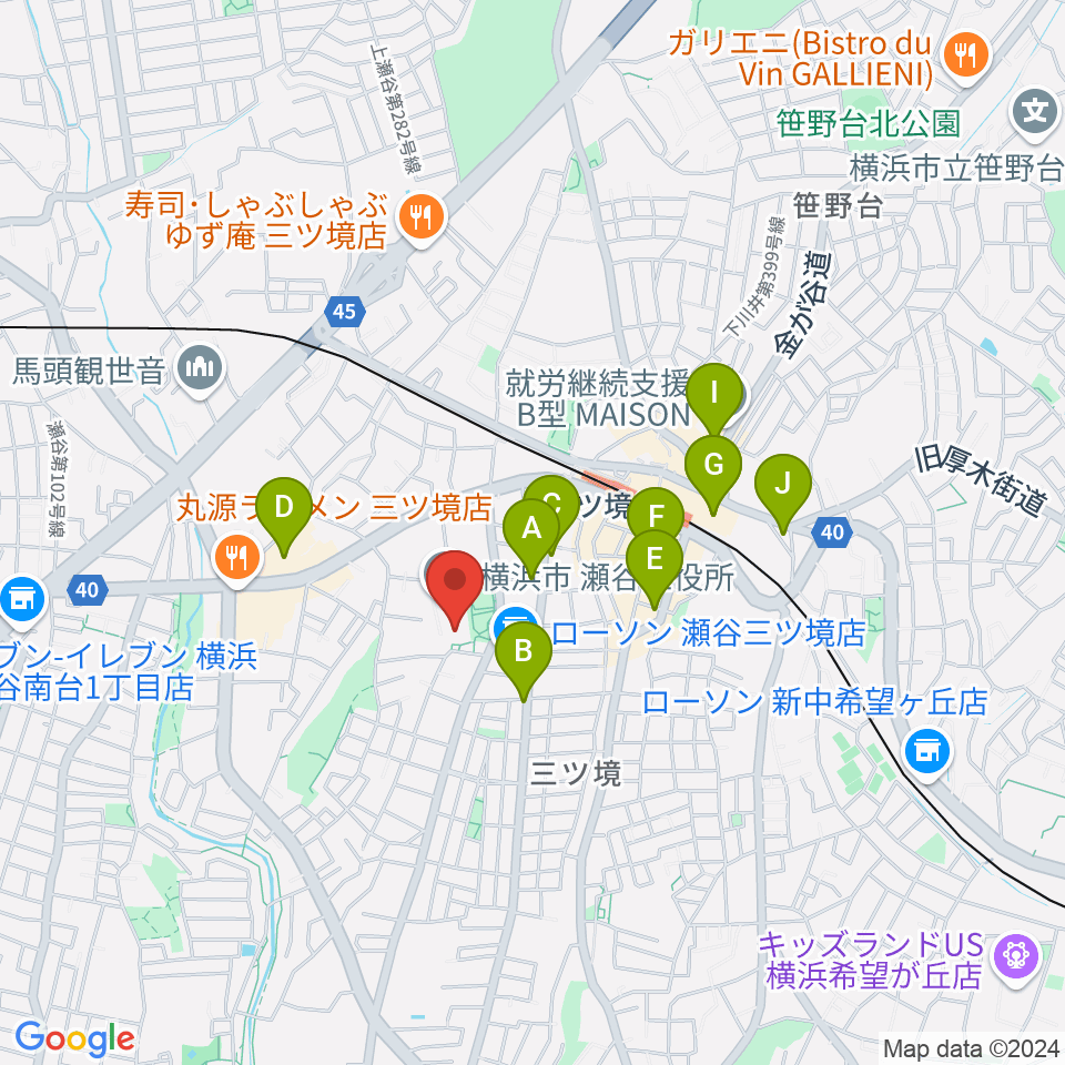 横浜市瀬谷公会堂周辺のカフェ一覧地図