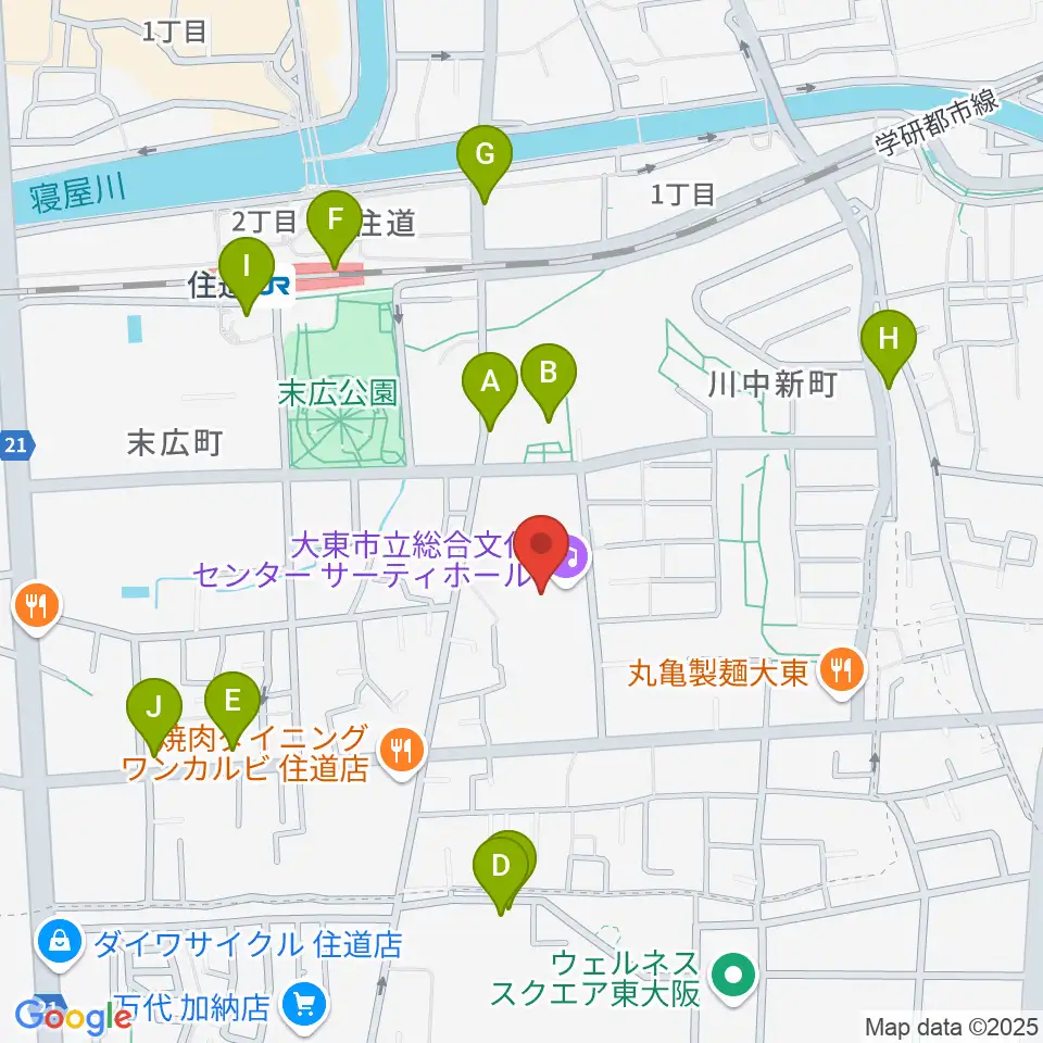 大東市立文化ホール サーティホール周辺のカフェ一覧地図