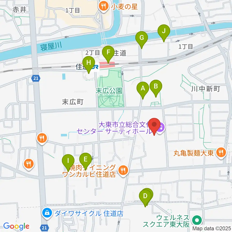 大東市立文化ホール サーティホール周辺のカフェ一覧地図