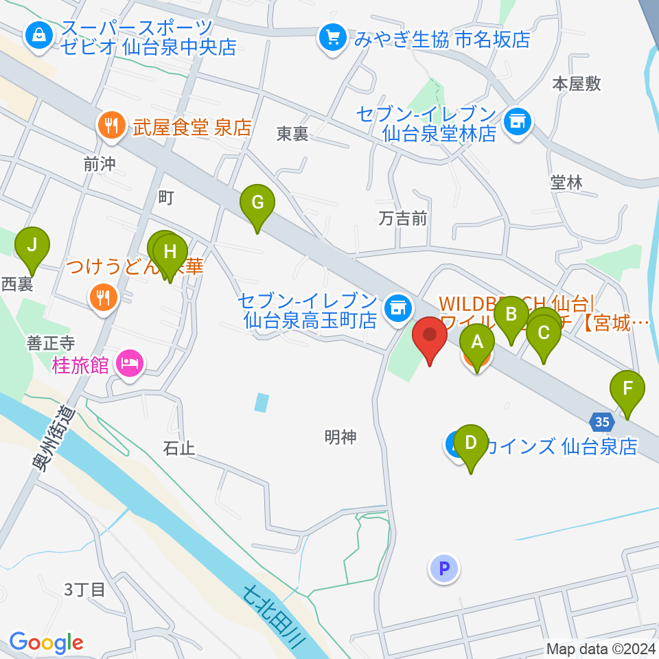 MIFA Football Park 仙台周辺のカフェ一覧地図