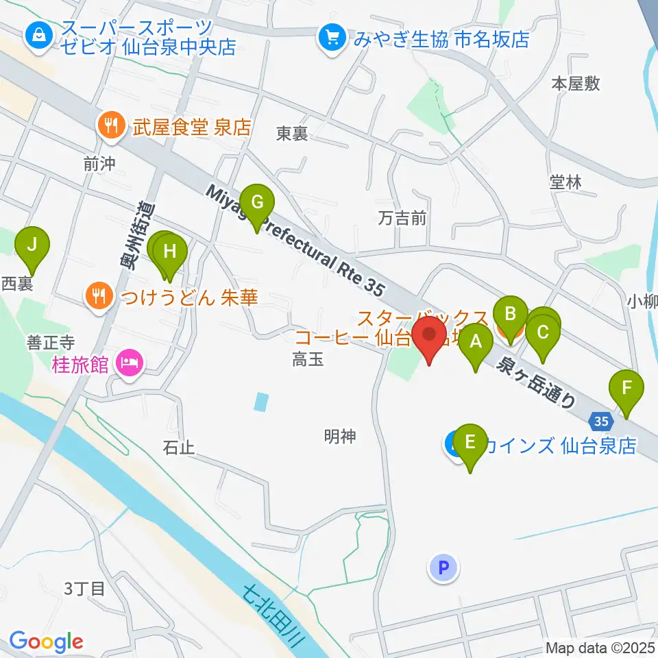 MIFA Football Park 仙台周辺のカフェ一覧地図