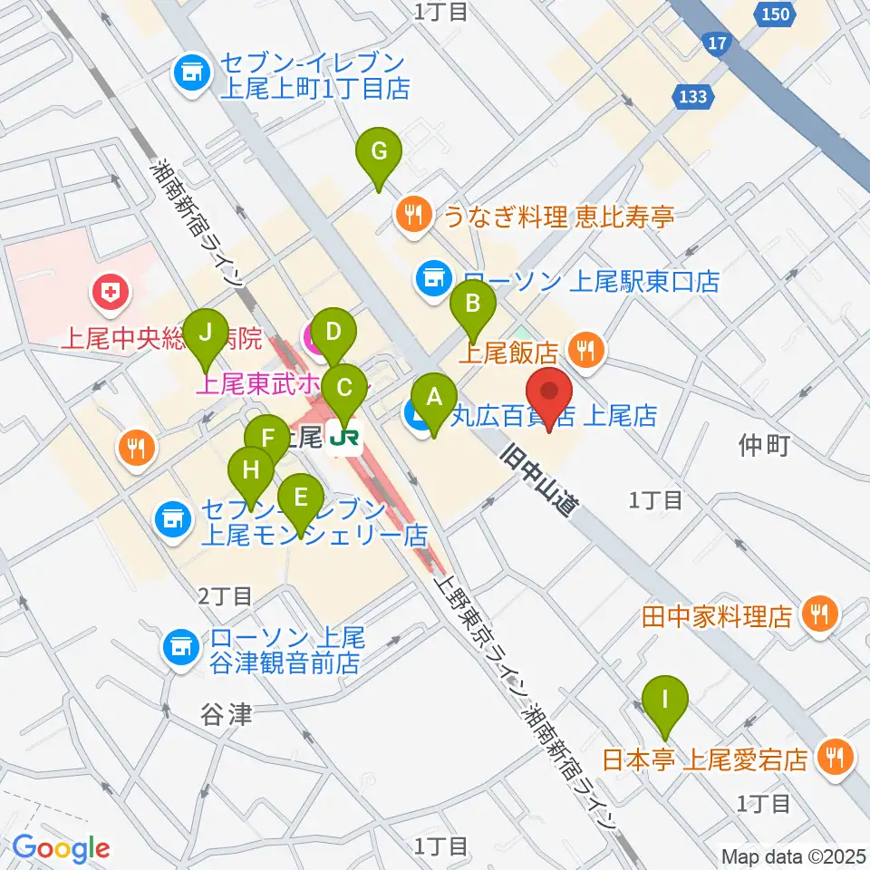 ワイワイミュージックスタジオ 上尾店周辺のカフェ一覧地図