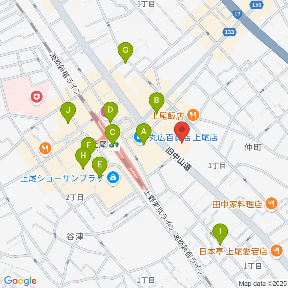 ワイワイミュージックスタジオ 上尾店周辺のカフェ一覧地図