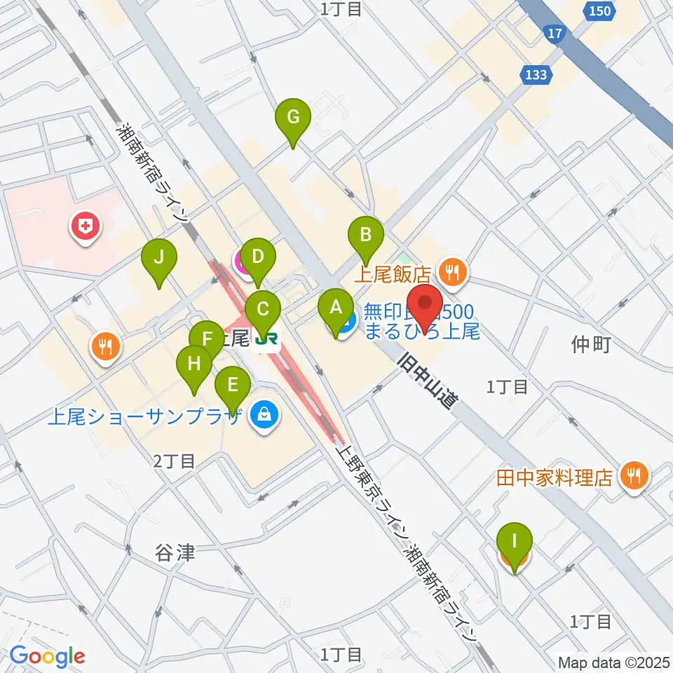 ワイワイミュージックスタジオ 上尾店周辺のカフェ一覧地図