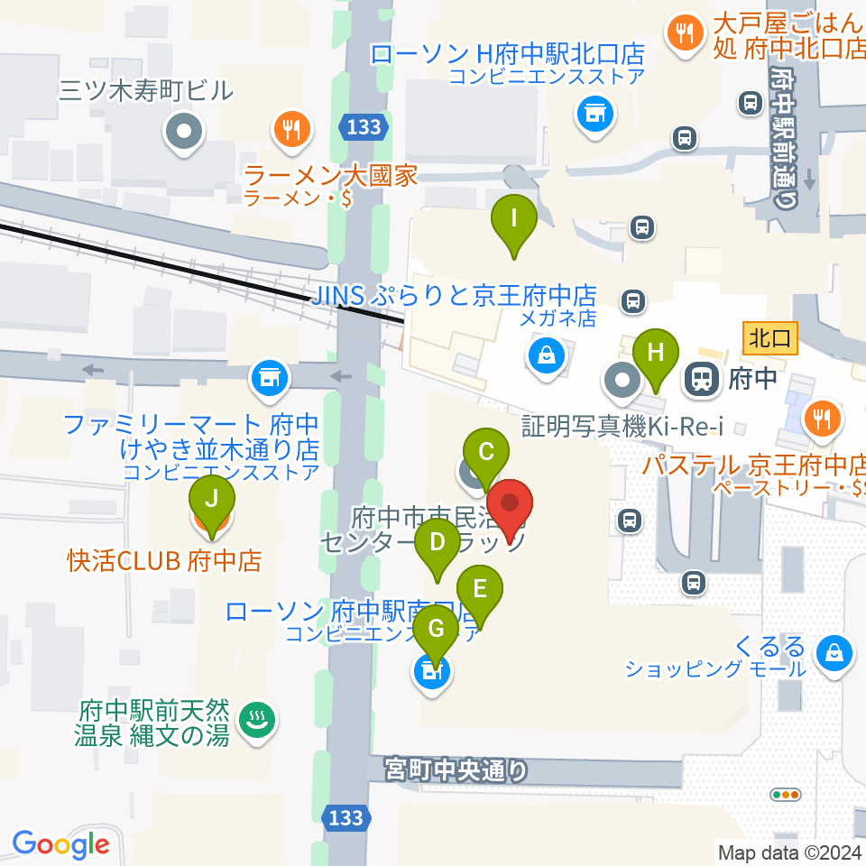 宮地楽器 MUSIC JOY府中周辺のカフェ一覧地図