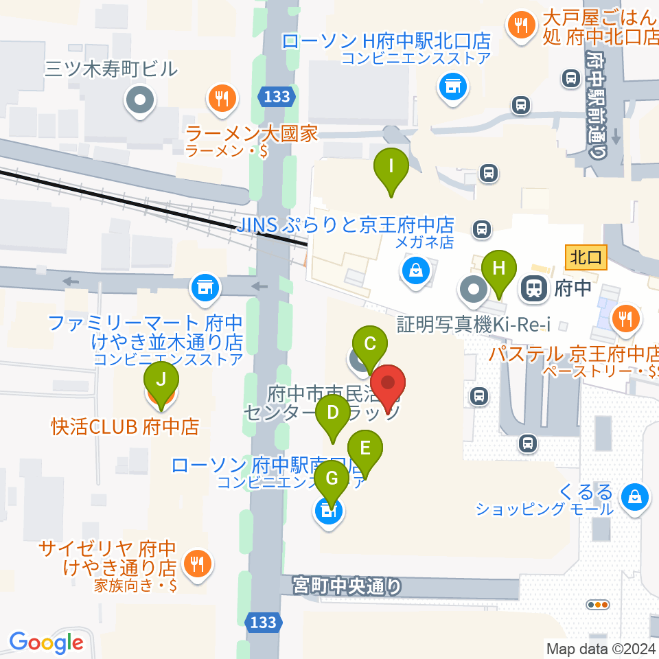 宮地楽器 MUSIC JOY府中周辺のカフェ一覧地図