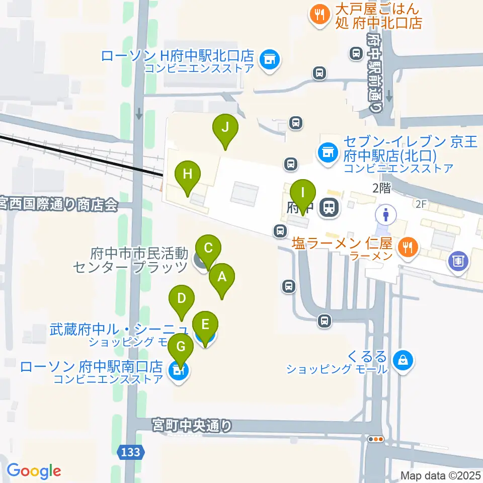 宮地楽器 MUSIC JOY府中周辺のカフェ一覧地図