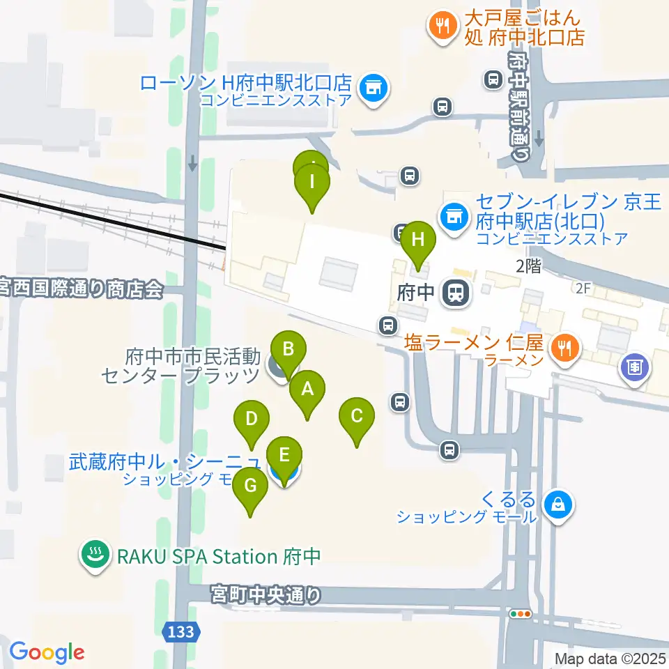 宮地楽器 MUSIC JOY府中周辺のカフェ一覧地図
