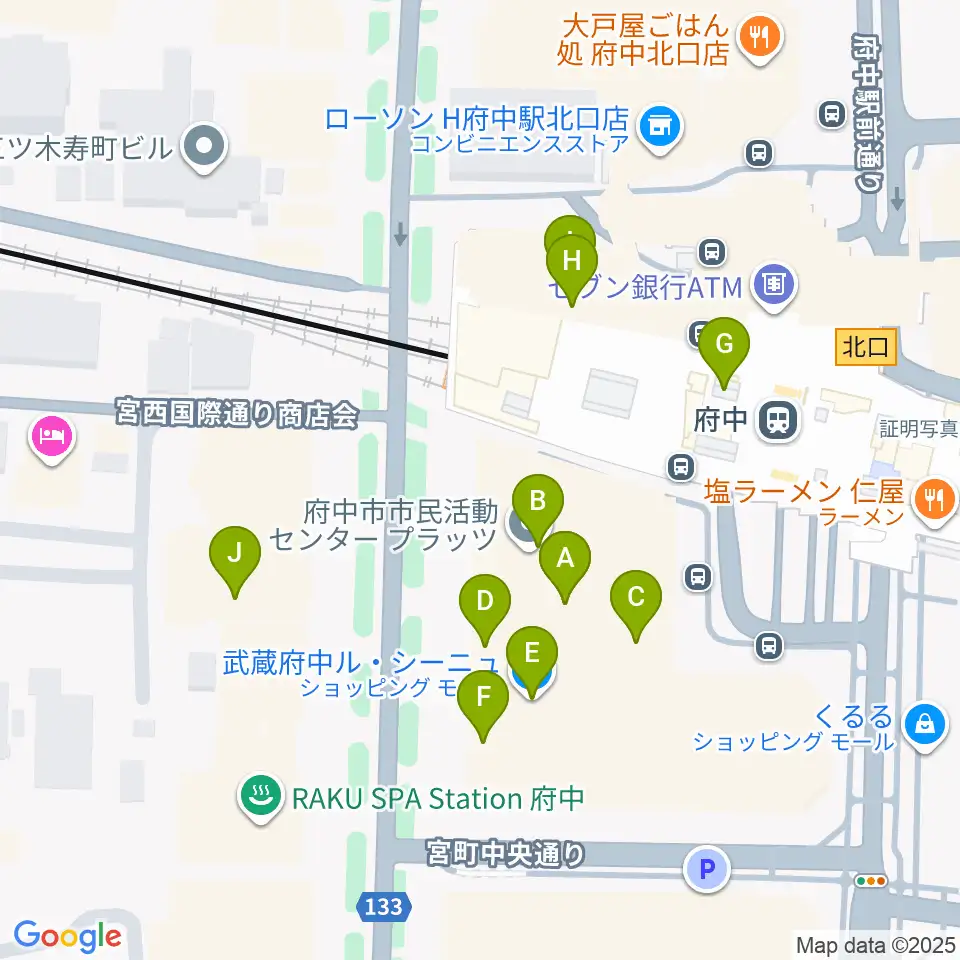宮地楽器 MUSIC JOY府中周辺のカフェ一覧地図