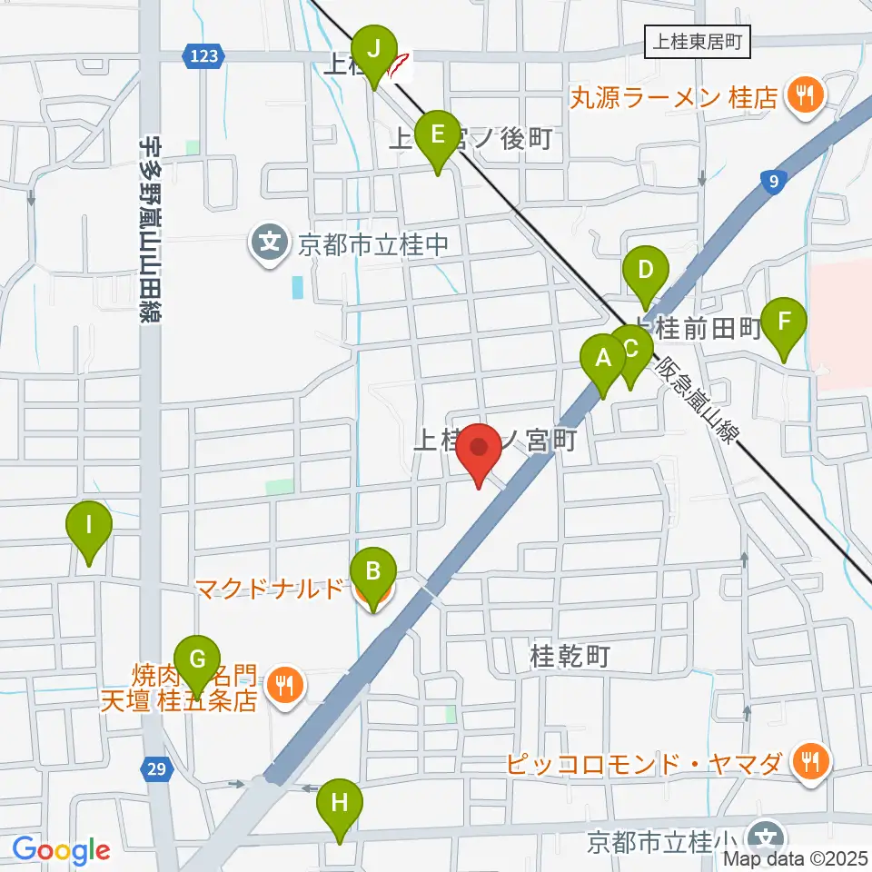 マイミュージック音楽教室周辺のカフェ一覧地図