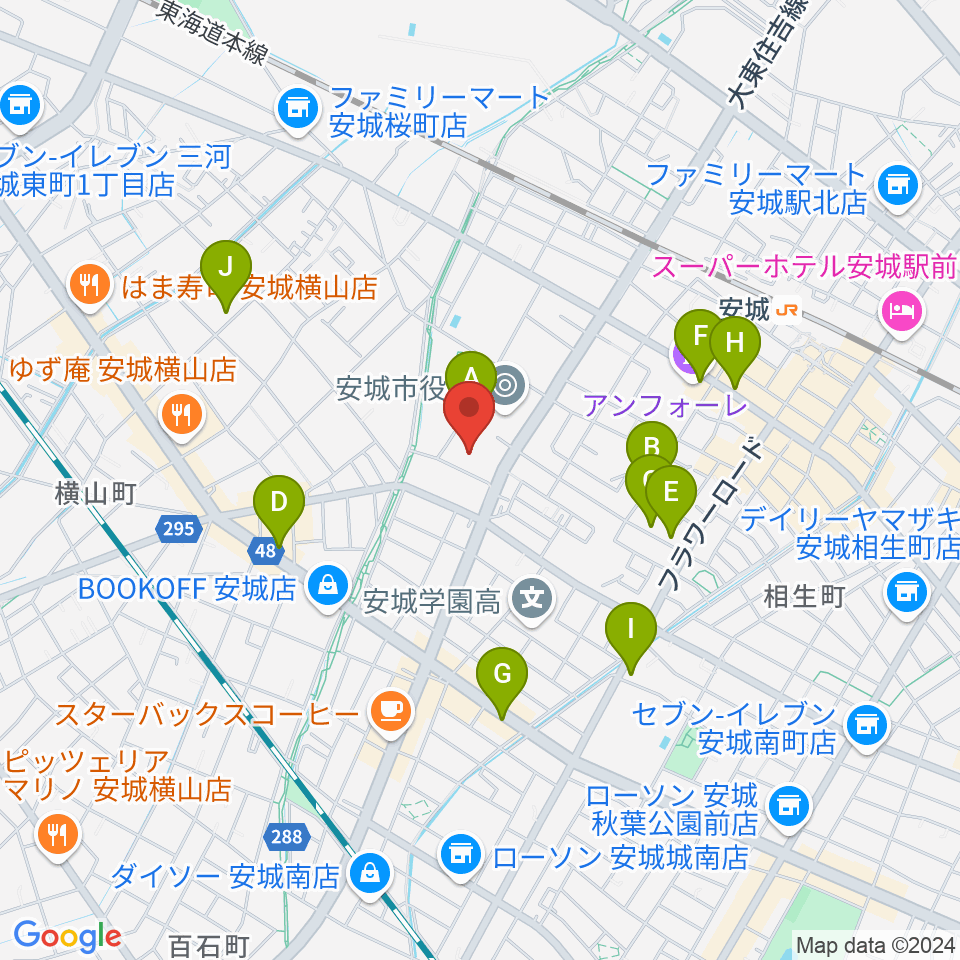 安城市民会館周辺のカフェ一覧地図