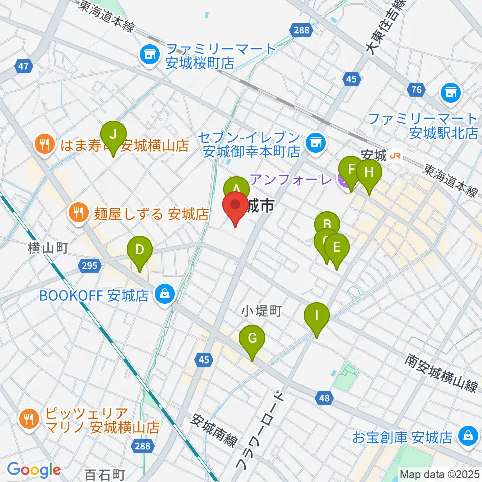 安城市民会館周辺のカフェ一覧地図