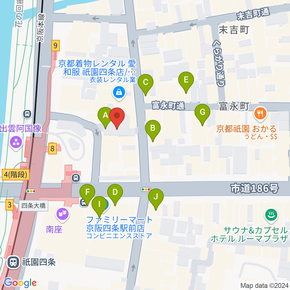 祇園四条Bonds Rosary周辺のカフェ一覧地図