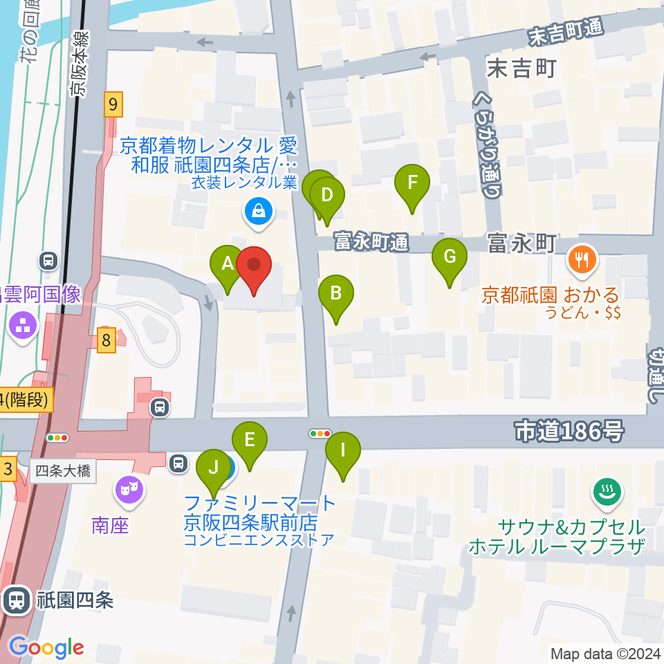 祇園四条Bonds Rosary周辺のカフェ一覧地図