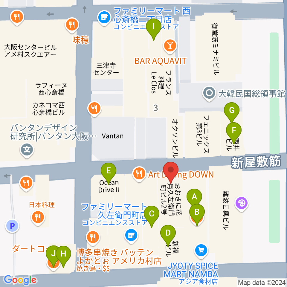 心斎橋PANHEAD GROOVE周辺のカフェ一覧地図