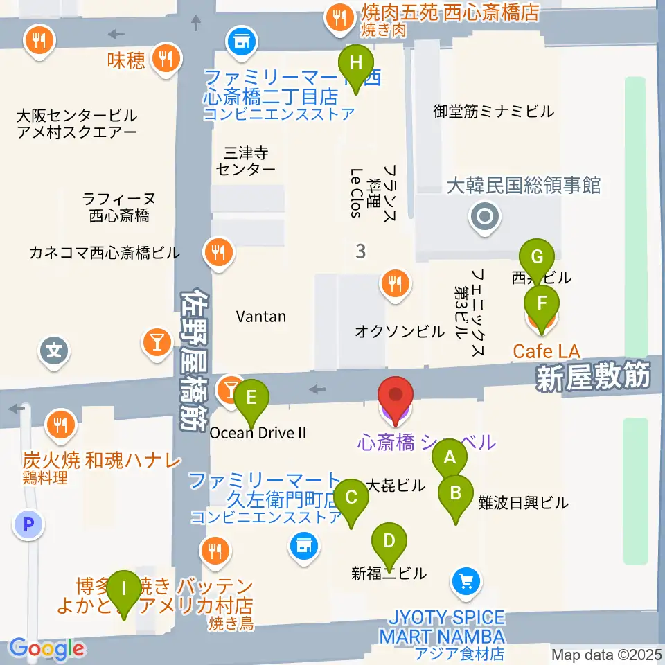 心斎橋PANHEAD GROOVE周辺のカフェ一覧地図