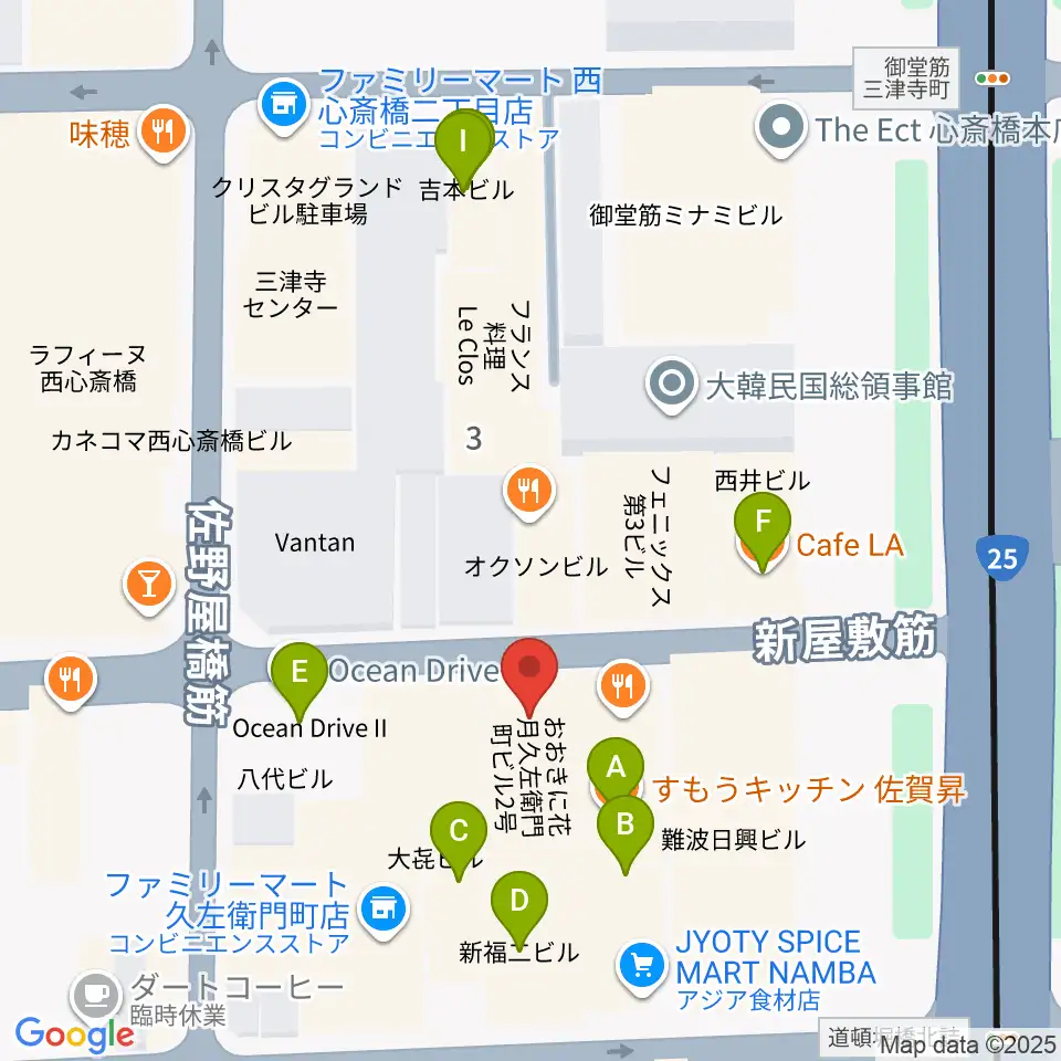 心斎橋PANHEAD GROOVE周辺のカフェ一覧地図