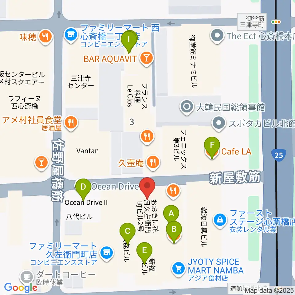 心斎橋PANHEAD GROOVE周辺のカフェ一覧地図