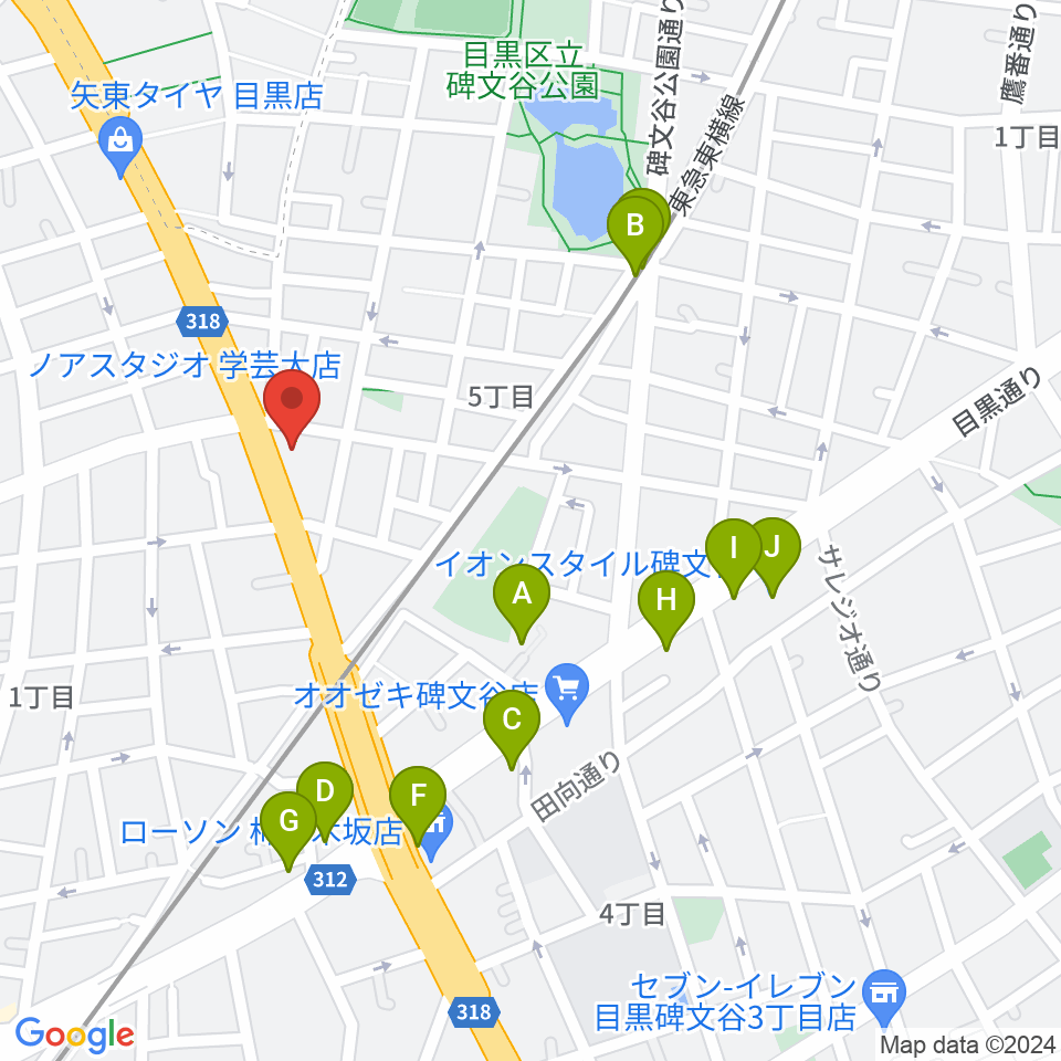 サウンドスタジオノア 学芸大店周辺のカフェ一覧地図