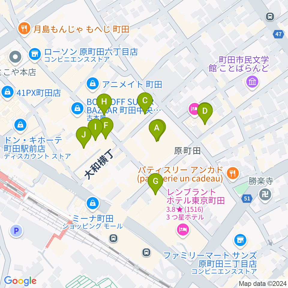 ディスクユニオン町田店周辺のカフェ一覧地図