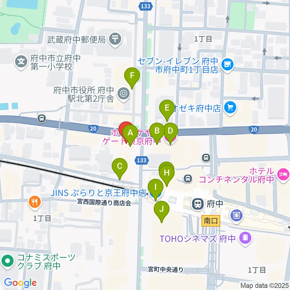 府中コパデカフェ周辺のカフェ一覧地図