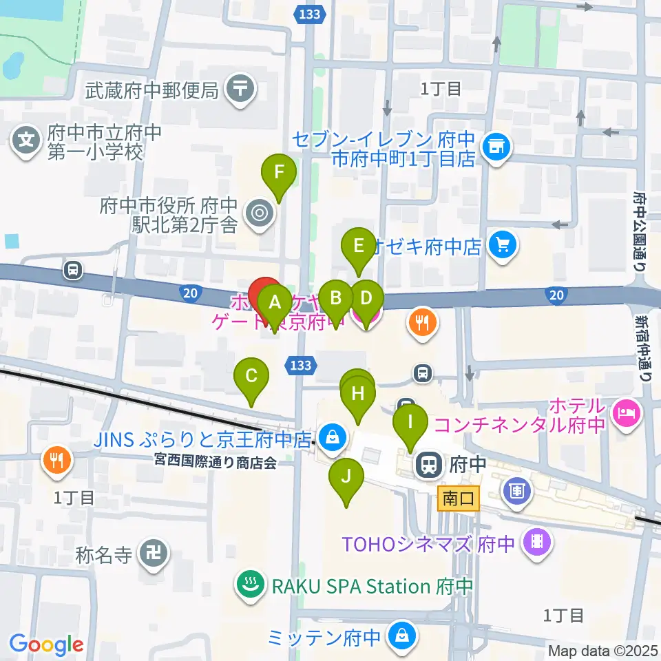 府中コパデカフェ周辺のカフェ一覧地図