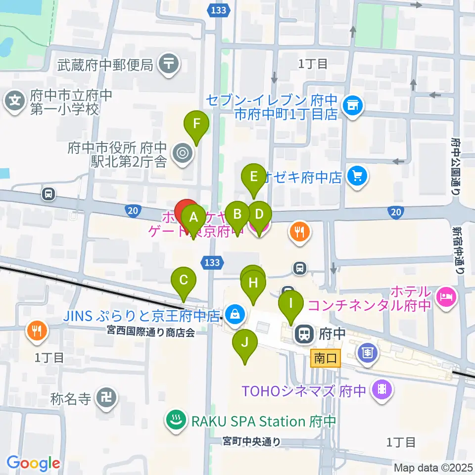 府中コパデカフェ周辺のカフェ一覧地図