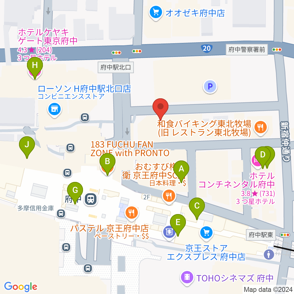 カワイ音楽教室 府中駅前センター周辺のカフェ一覧地図