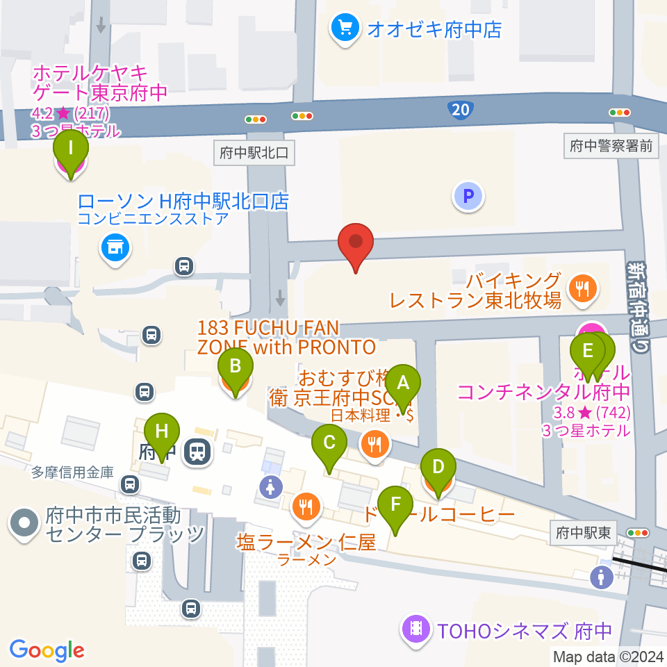 カワイ音楽教室 府中駅前センター周辺のカフェ一覧地図