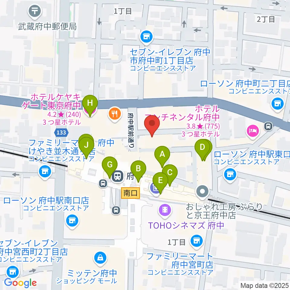カワイ音楽教室 府中駅前センター周辺のカフェ一覧地図